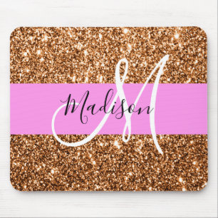 Glam Pink und Kupfer Glitzer Glitzern Monogram Nam Mousepad