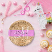 Glam Pink und Kupfer Glitzer Glitzern Monogram Nam Pappteller (Party)
