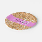Glam Pink und Kupfer Glitzer Glitzern Monogram Nam Pappteller (Schrägansicht)