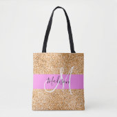 Glam Pink und Kupfer Glitzer Glitzern Monogram Nam Tasche (Vorderseite)