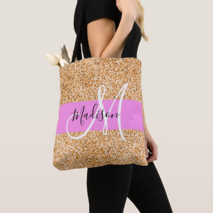 Glam Pink und Kupfer Glitzer Glitzern Monogram Nam Tasche