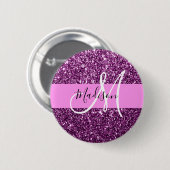 Glam Pink und Lila Glitzer Glitzern Monogramm Name Button (Vorne & Hinten)