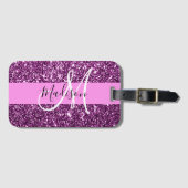 Glam Pink und Lila Glitzer Glitzern Monogramm Name Gepäckanhänger (Vorderseite (Horizontal))