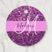 Glam Pink und Lila Glitzer Glitzern Monogramm Name Geschenkanhänger (Rückseite)