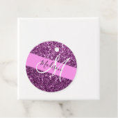 Glam Pink und Lila Glitzer Glitzern Monogramm Name Geschenkanhänger (Beispiel)