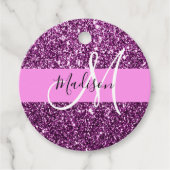 Glam Pink und Lila Glitzer Glitzern Monogramm Name Geschenkanhänger (Vorderseite)