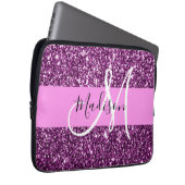 Glam Pink und Lila Glitzer Glitzern Monogramm Name Laptopschutzhülle (Vorne Rechts)