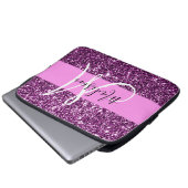 Glam Pink und Lila Glitzer Glitzern Monogramm Name Laptopschutzhülle (Vorne Knopf)