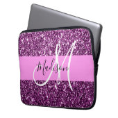Glam Pink und Lila Glitzer Glitzern Monogramm Name Laptopschutzhülle (Vorderseite Links)