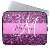 Glam Pink und Lila Glitzer Glitzern Monogramm Name Laptopschutzhülle (Vorderseite)