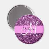 Glam Pink und Lila Glitzer Glitzern Monogramm Name Magnet (Vorderseite/Rückseite)