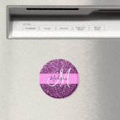 Glam Pink und Lila Glitzer Glitzern Monogramm Name Magnet (In Situ (Geschirrspüler))
