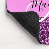 Glam Pink und Lila Glitzer Glitzern Monogramm Name Mousepad (Ecke)