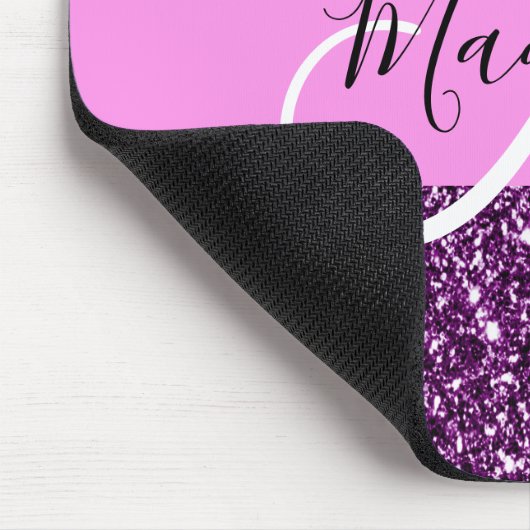Glam Pink und Lila Glitzer Glitzern Monogramm Name Mousepad (Ecke)