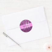 Glam Pink und Lila Glitzer Glitzern Monogramm Name Runder Aufkleber (Umschlag)