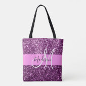 Glam Pink und Lila Glitzer Glitzern Monogramm Name Tasche (Rückseite)