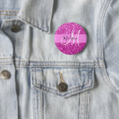 Glam Pink- und Magenta-Glitter-Monogramm-Name Button (Beispiel)