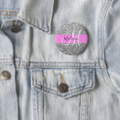 Glam Pink und Silver Glitzer Glitzern Monogram Nam Button (Beispiel)