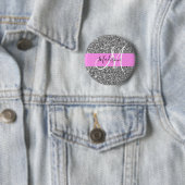 Glam Pink und Silver Glitzer Glitzern Monogram Nam Button (Beispiel)
