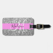 Glam Pink und Silver Glitzer Glitzern Monogram Nam Gepäckanhänger (Vorderseite horizontal)