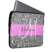 Glam Pink und Silver Glitzer Glitzern Monogram Nam Laptopschutzhülle (Vorne Rechts)