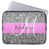 Glam Pink und Silver Glitzer Glitzern Monogram Nam Laptopschutzhülle (Vorderseite)