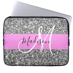 Glam Pink und Silver Glitzer Glitzern Monogram Nam Laptopschutzhülle