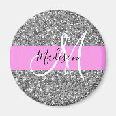 Glam Pink und Silver Glitzer Glitzern Monogram Nam Magnet (Vorne)
