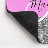 Glam Pink und Silver Glitzer Glitzern Monogram Nam Mousepad (Ecke)