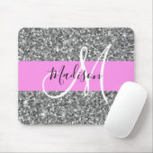 Glam Pink und Silver Glitzer Glitzern Monogram Nam Mousepad (Mit Mouse)