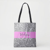 Glam Pink und Silver Glitzer Glitzern Monogram Nam Tasche (Vorderseite)