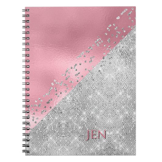 Glam Pink und Silver Notebook Notizblock (Vorderseite)