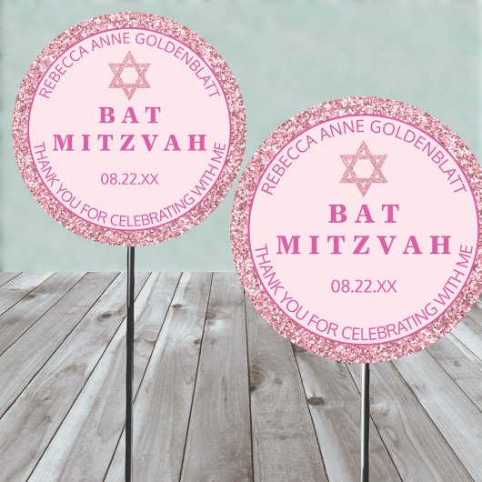 Glam Pink Vielen Dank Chic Bat Mitzvah Party Runder Aufkleber