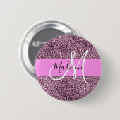 Glam Pink & Violet Glitzer Glitzern Monogram Name Button (Vorne & Hinten)