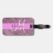 Glam Pink & Violet Glitzer Glitzern Monogram Name Gepäckanhänger (Rückseite horizontal)