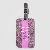 Glam Pink & Violet Glitzer Glitzern Monogram Name Gepäckanhänger (Vorderseite Vertikal)