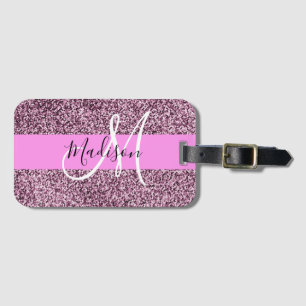 Glam Pink & Violet Glitzer Glitzern Monogram Name Gepäckanhänger