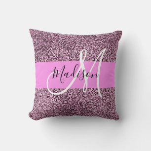 Glam Pink & Violet Glitzer Glitzern Monogram Name Kissen