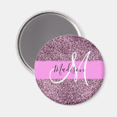 Glam Pink & Violet Glitzer Glitzern Monogram Name Magnet (Vorderseite/Rückseite)