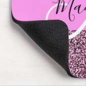 Glam Pink & Violet Glitzer Glitzern Monogram Name Mousepad (Ecke)