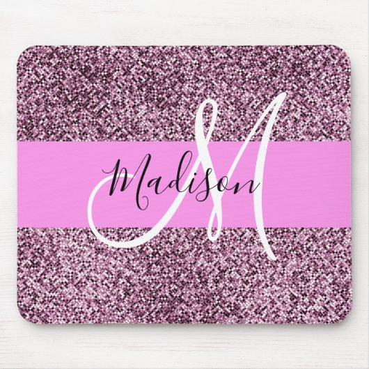 Glam Pink & Violet Glitzer Glitzern Monogram Name Mousepad (Vorne)