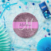 Glam Pink & Violet Glitzer Glitzern Monogram Name Pappteller (Party)