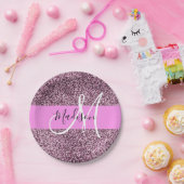 Glam Pink & Violet Glitzer Glitzern Monogram Name Pappteller (Party)