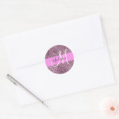 Glam Pink & Violet Glitzer Glitzern Monogram Name Runder Aufkleber (Umschlag)