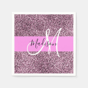 Glam Pink & Violet Glitzer Glitzern Monogram Name Serviette