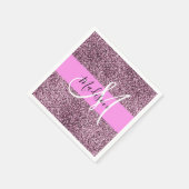 Glam Pink & Violet Glitzer Glitzern Monogram Name Serviette (Ecke)