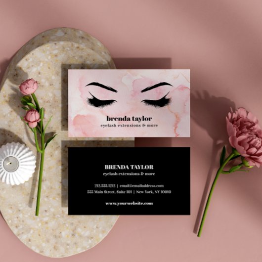 Glam PInk Watercolor Eyelash Browbar beruflich Visitenkarte