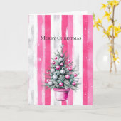 Glam Pink Weiße Weihnachtsbaum Streifen Karte (Gelbe Blume)