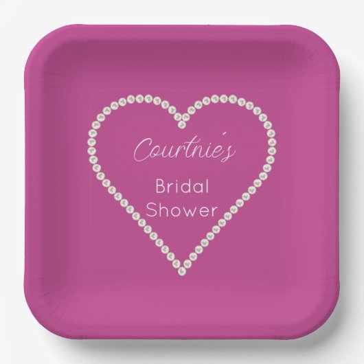Glam Pink White Pearls Brautparty Pappteller (Vorderseite)