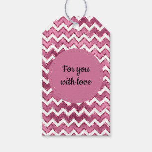 Glam Pink White Zigzag Streifen Geschenkanhänger